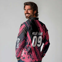 Custom Extreme Motocross Pink Long Sleeve Polo Shirt with Bold Tire Track Graphics - Wonder Print Shop