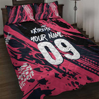 Custom Extreme Motocross Pink Quilt Bed Set with Bold Tire Track Graphics - Wonder Print Shop