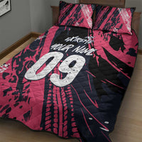 Custom Extreme Motocross Pink Quilt Bed Set with Bold Tire Track Graphics - Wonder Print Shop