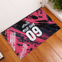 Custom Extreme Motocross Pink Rubber Doormat with Bold Tire Track Graphics - Wonder Print Shop