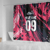 Custom Extreme Motocross Pink Shower Curtain with Bold Tire Track Graphics - Wonder Print Shop