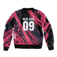 Custom Extreme Motocross Pink Sleeve Zip Bomber Jacket with Bold Tire Track Graphics - Wonder Print Shop