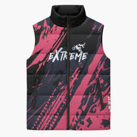 Custom Extreme Motocross Pink Sleeveless Puffer Jacket with Bold Tire Track Graphics - Wonder Print Shop