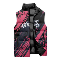 Custom Extreme Motocross Pink Sleeveless Puffer Jacket with Bold Tire Track Graphics - Wonder Print Shop