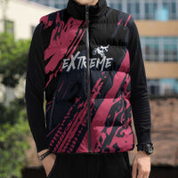 Custom Extreme Motocross Pink Sleeveless Puffer Jacket with Bold Tire Track Graphics - Wonder Print Shop