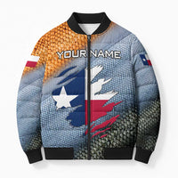 Custom Texas Flag Bomber Puffer Jacket with Ripped Effect and Fish Scale Pattern - Wonder Print Shop