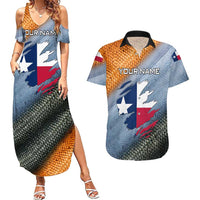 Custom Texas Flag Couples Matching Summer Maxi Dress and Hawaiian Shirt with Ripped Effect and Fish Scale Pattern - Wonder Print Shop
