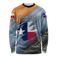Custom Texas Flag Long Sleeve Shirt with Ripped Effect and Fish Scale Pattern - Wonder Print Shop