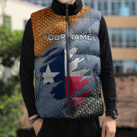 Custom Texas Flag Sleeveless Puffer Jacket with Ripped Effect and Fish Scale Pattern - Wonder Print Shop