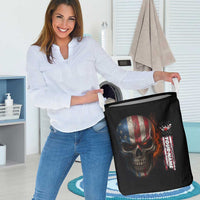 Custom American Flag Skull Laundry Basket with Bowling Pins Flame Effect and Grunge Pattern - Wonder Print Shop