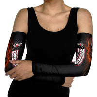 Custom American Flag Skull Arm Sleeves with Bowling Pins Flame Effect and Grunge Pattern - Wonder Print Shop