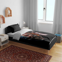 Custom American Flag Skull Bedding Set with Bowling Pins Flame Effect and Grunge Pattern - Wonder Print Shop