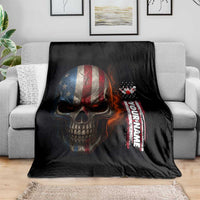 Custom American Flag Skull Blanket with Bowling Pins Flame Effect and Grunge Pattern - Wonder Print Shop