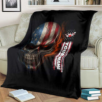 Custom American Flag Skull Blanket with Bowling Pins Flame Effect and Grunge Pattern - Wonder Print Shop