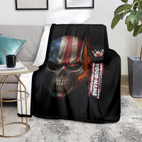 Custom American Flag Skull Blanket with Bowling Pins Flame Effect and Grunge Pattern - Wonder Print Shop