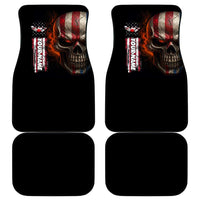 Custom American Flag Skull Car Mats with Bowling Pins Flame Effect and Grunge Pattern - Wonder Print Shop