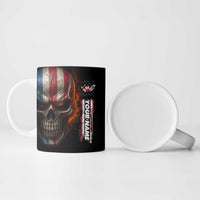 Custom American Flag Skull Ceramic Mug with Bowling Pins Flame Effect and Grunge Pattern - Wonder Print Shop