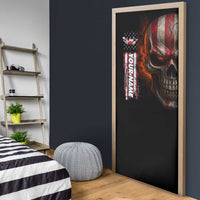 Custom American Flag Skull Door Cover with Bowling Pins Flame Effect and Grunge Pattern - Wonder Print Shop