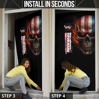 Custom American Flag Skull Door Cover with Bowling Pins Flame Effect and Grunge Pattern - Wonder Print Shop