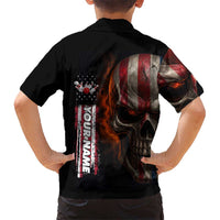 Custom American Flag Skull Family Matching Tank Maxi Dress and Hawaiian Shirt with Bowling Pins Flame Effect and Grunge Pattern - Wonder Print Shop