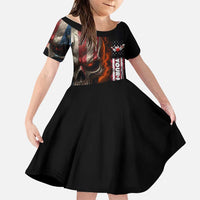 Custom American Flag Skull Family Matching Tank Maxi Dress and Hawaiian Shirt with Bowling Pins Flame Effect and Grunge Pattern - Wonder Print Shop