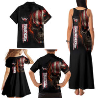 Custom American Flag Skull Family Matching Tank Maxi Dress and Hawaiian Shirt with Bowling Pins Flame Effect and Grunge Pattern - Wonder Print Shop