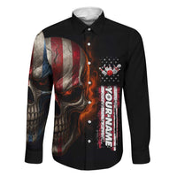 Custom American Flag Skull Family Matching Tank Maxi Dress and Hawaiian Shirt with Bowling Pins Flame Effect and Grunge Pattern - Wonder Print Shop