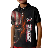 Custom American Flag Skull Kid Polo Shirt with Bowling Pins Flame Effect and Grunge Pattern - Wonder Print Shop