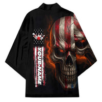 Custom American Flag Skull Kimono with Bowling Pins Flame Effect and Grunge Pattern - Wonder Print Shop