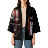 Custom American Flag Skull Kimono with Bowling Pins Flame Effect and Grunge Pattern - Wonder Print Shop