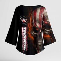 Custom American Flag Skull Kimono Sleeve Blouse with Bowling Pins Flame Effect and Grunge Pattern - Wonder Print Shop