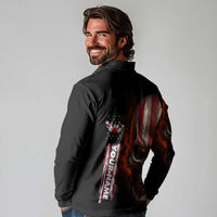 Custom American Flag Skull Long Sleeve Polo Shirt with Bowling Pins Flame Effect and Grunge Pattern - Wonder Print Shop