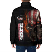 Custom American Flag Skull Padded Jacket with Bowling Pins Flame Effect and Grunge Pattern - Wonder Print Shop