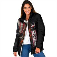 Custom American Flag Skull Padded Jacket with Bowling Pins Flame Effect and Grunge Pattern - Wonder Print Shop
