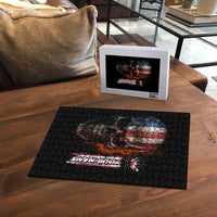 Custom American Flag Skull Puzzle with Bowling Pins Flame Effect and Grunge Pattern - Wonder Print Shop