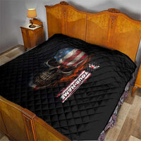 Custom American Flag Skull Quilt with Bowling Pins Flame Effect and Grunge Pattern - Wonder Print Shop