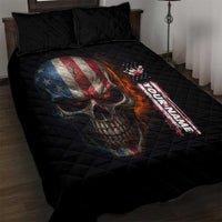 Custom American Flag Skull Quilt Bed Set with Bowling Pins Flame Effect and Grunge Pattern - Wonder Print Shop