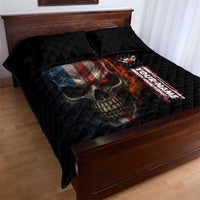 Custom American Flag Skull Quilt Bed Set with Bowling Pins Flame Effect and Grunge Pattern - Wonder Print Shop