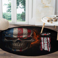 Custom American Flag Skull Round Carpet with Bowling Pins Flame Effect and Grunge Pattern - Wonder Print Shop