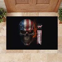 Custom American Flag Skull Rubber Doormat with Bowling Pins Flame Effect and Grunge Pattern - Wonder Print Shop