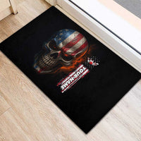 Custom American Flag Skull Rubber Doormat with Bowling Pins Flame Effect and Grunge Pattern - Wonder Print Shop