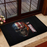 Custom American Flag Skull Rubber Doormat with Bowling Pins Flame Effect and Grunge Pattern - Wonder Print Shop