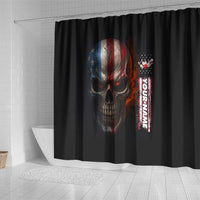 Custom American Flag Skull Shower Curtain with Bowling Pins Flame Effect and Grunge Pattern - Wonder Print Shop