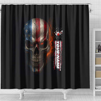 Custom American Flag Skull Shower Curtain with Bowling Pins Flame Effect and Grunge Pattern - Wonder Print Shop