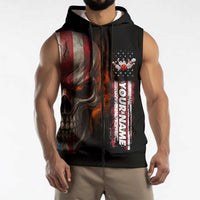Custom American Flag Skull Sleeveless Zip Hoodie with Bowling Pins Flame Effect and Grunge Pattern - Wonder Print Shop