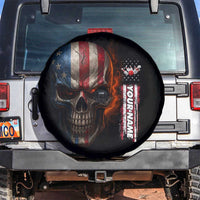 Custom American Flag Skull Spare Tire Cover with Bowling Pins Flame Effect and Grunge Pattern - Wonder Print Shop