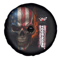 Custom American Flag Skull Spare Tire Cover with Bowling Pins Flame Effect and Grunge Pattern - Wonder Print Shop