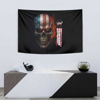 Custom American Flag Skull Tapestry with Bowling Pins Flame Effect and Grunge Pattern - Wonder Print Shop