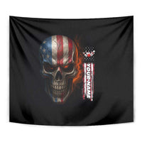 Custom American Flag Skull Tapestry with Bowling Pins Flame Effect and Grunge Pattern - Wonder Print Shop