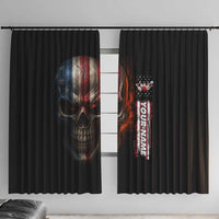 Custom American Flag Skull Window Curtain with Bowling Pins Flame Effect and Grunge Pattern - Wonder Print Shop